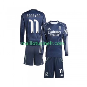 Maillot de Foot Real Madrid Rodrygo 11 Extérieur 2025-26 Manches Longues - Enfant